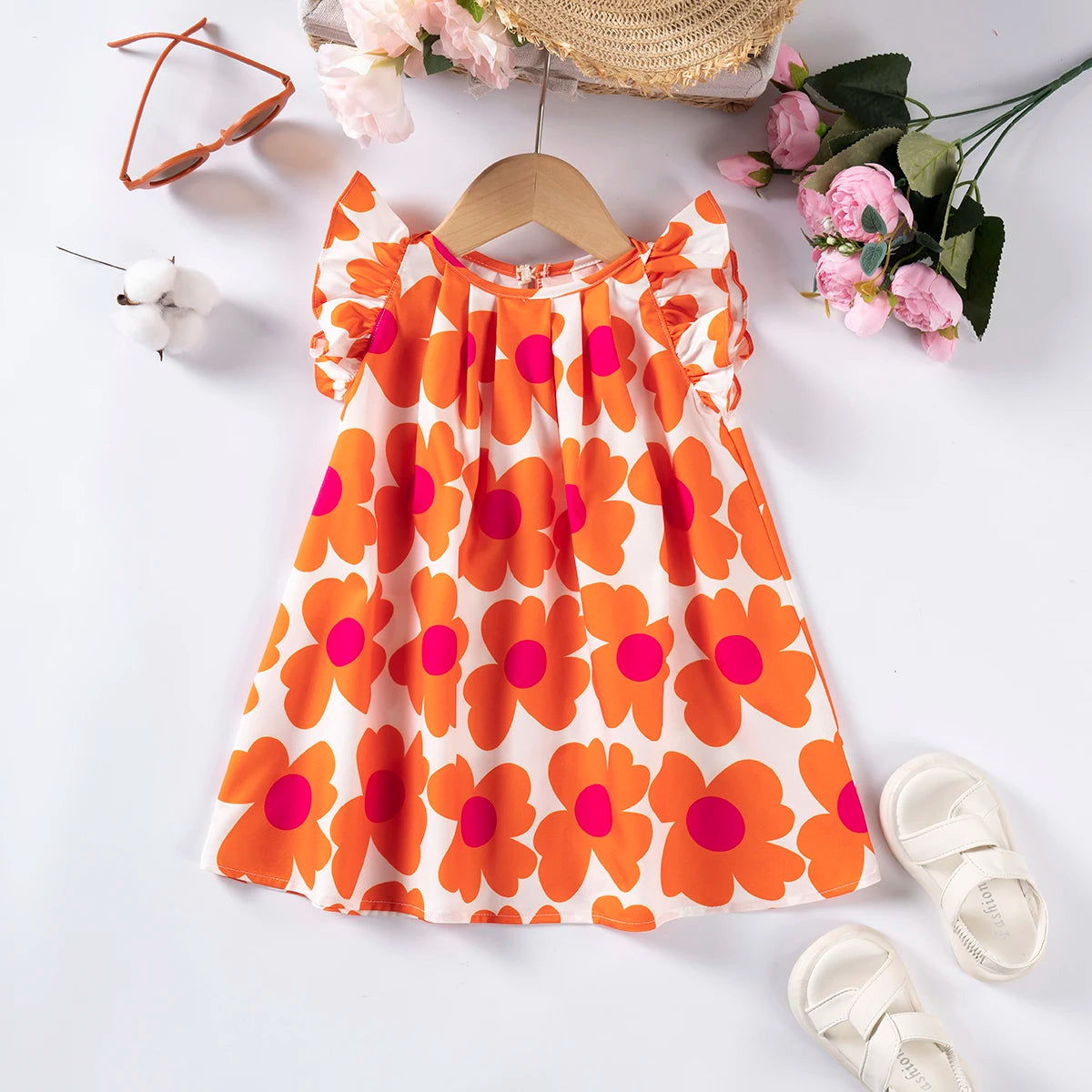 Cute Floral Princess Dress with Flying Sleeves